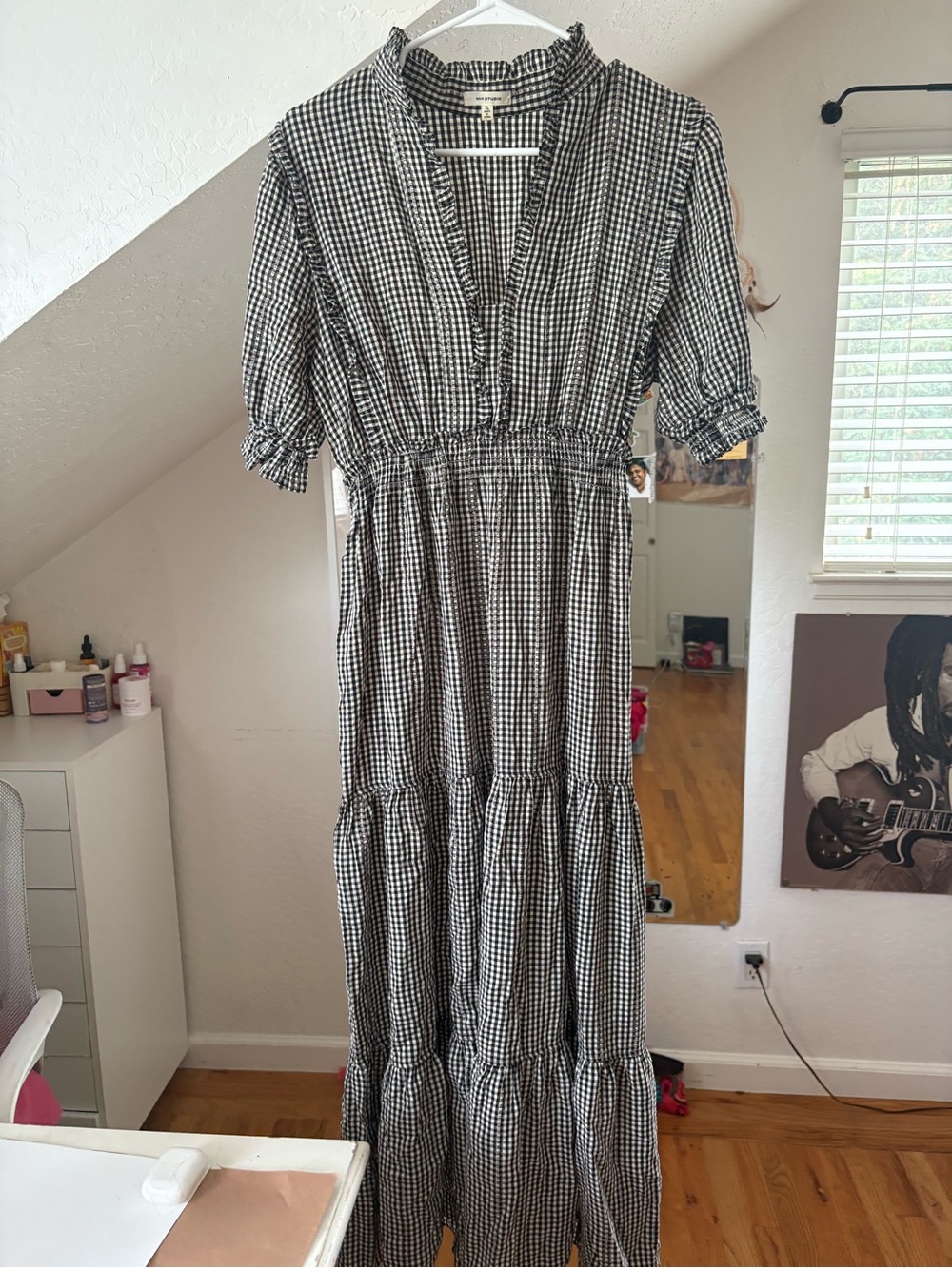 Black and White Gingham Tiered Maxi Dress